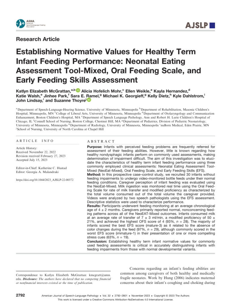 Mcgrattan Et Al Establishing Normative Values For Healthy Term Infant ...