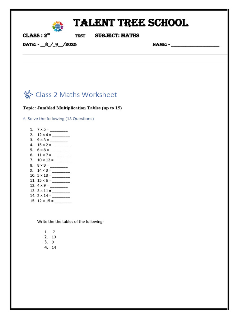 Worksheet 2nd Maths | PDF