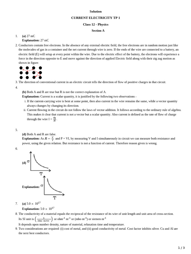 Class 12 Physics: Current Electricity Solutions | PDF | Electric ...