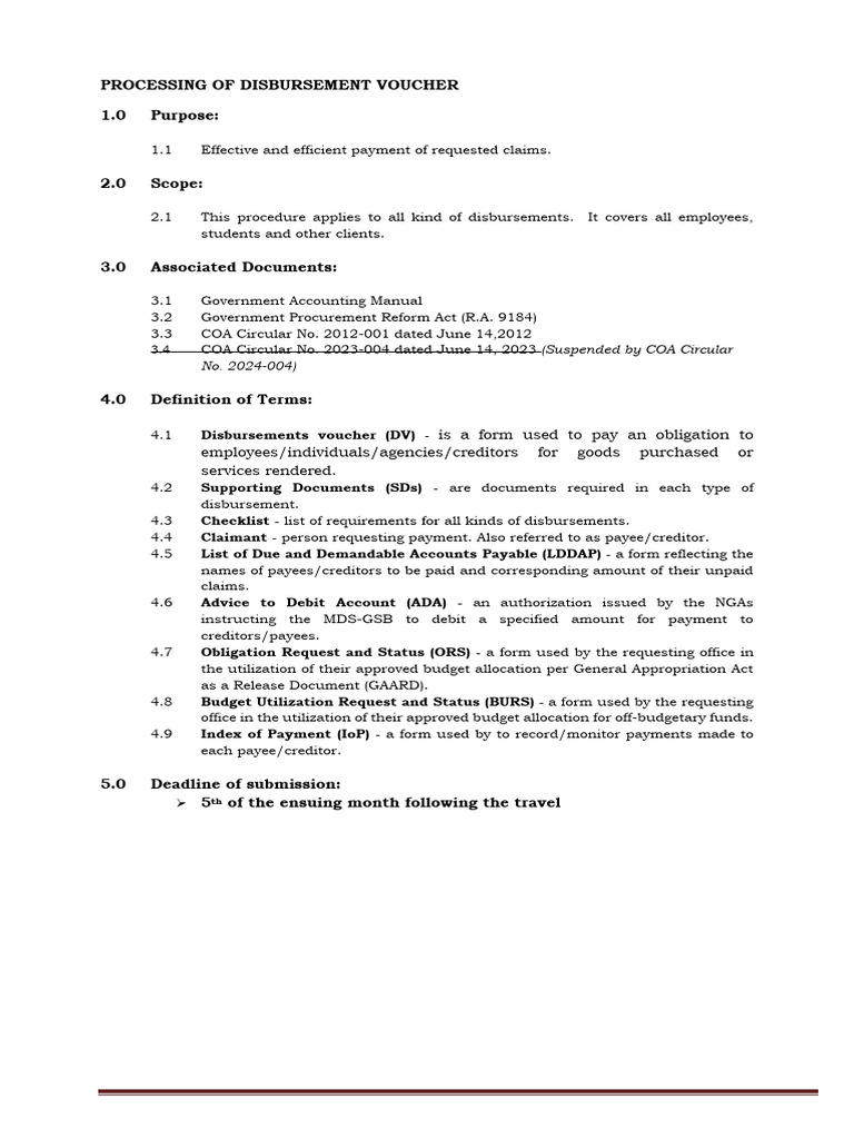 Disbursement Voucher Processing Guide | PDF | Payments | Financial Services