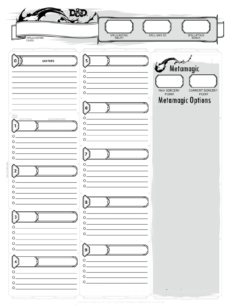 Sorcerer Spell Sheet | PDF