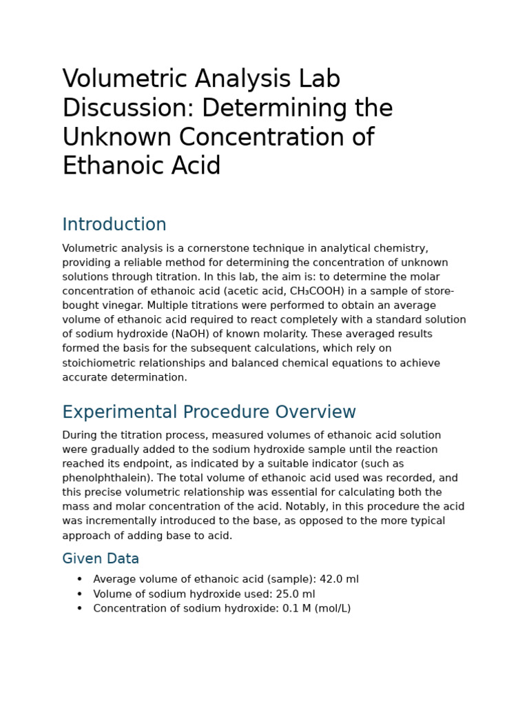 Volumetric Analysis Lab Discussion | PDF | Titration | Chemistry