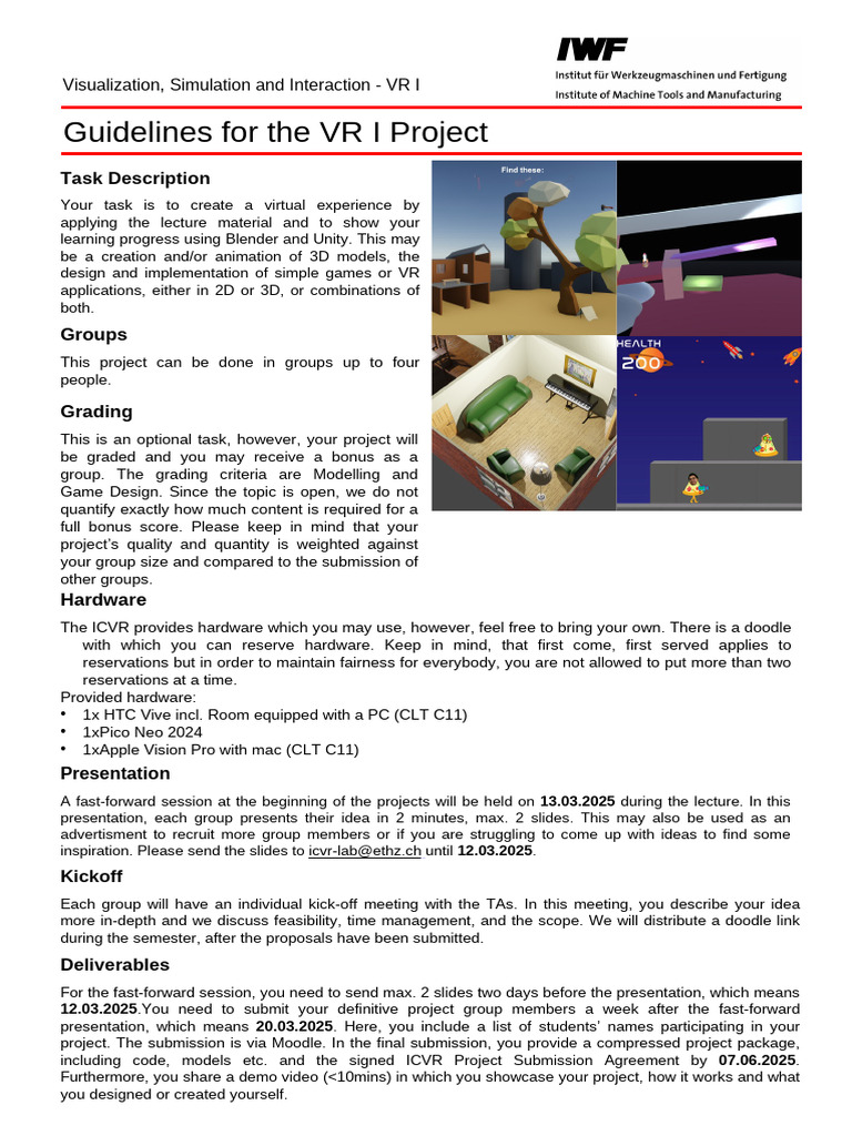 VR I Project Guidelines and Timeline | PDF | Virtual Reality | Computing