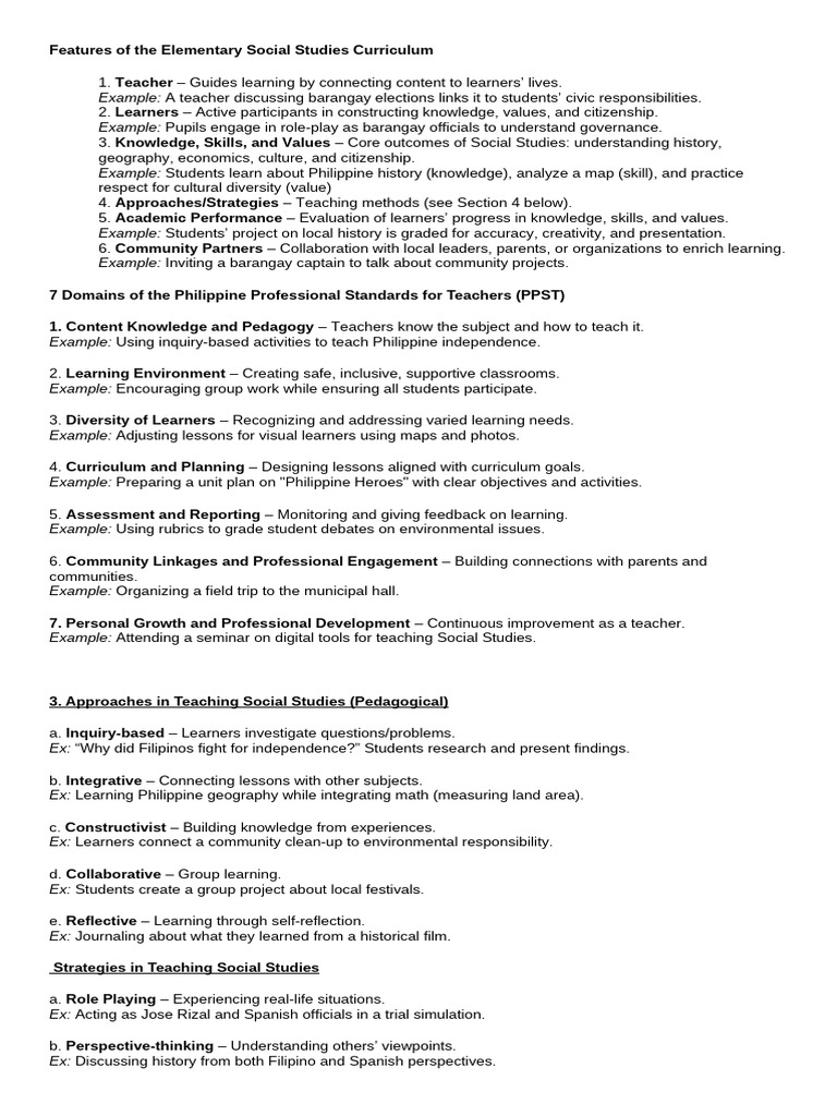 Elementary Social Studies Curriculum Features | PDF | Learning | Teachers