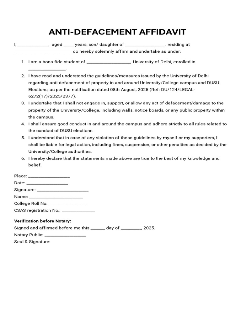 Anti-Defacement Affidavit for Students | PDF