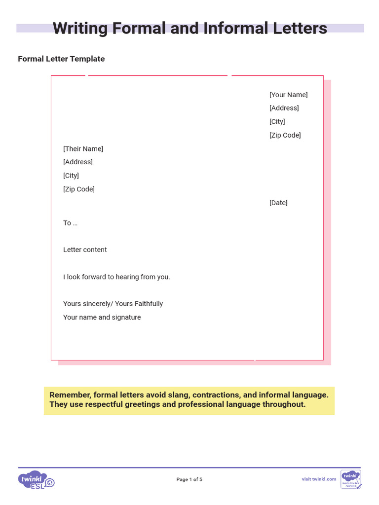 Formal and Informal Letter Writing Guide | PDF | English As A Second Or ...