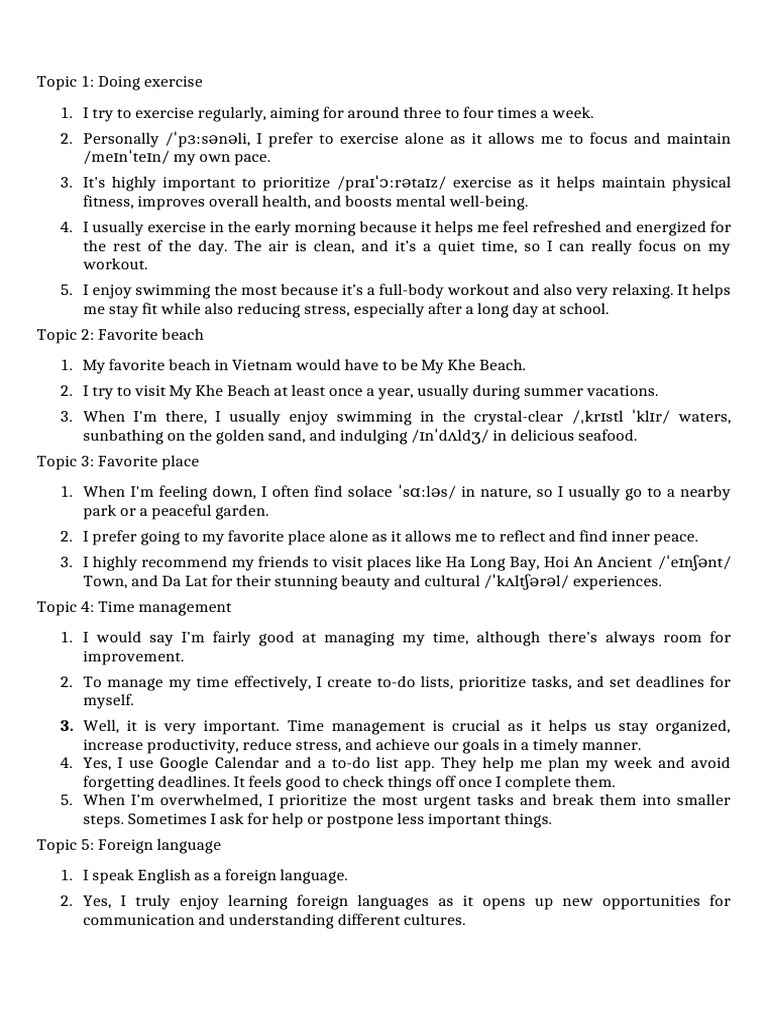 VSTEP Speaking Part1 50 Topics B1 B2 Refined | PDF | Communication ...