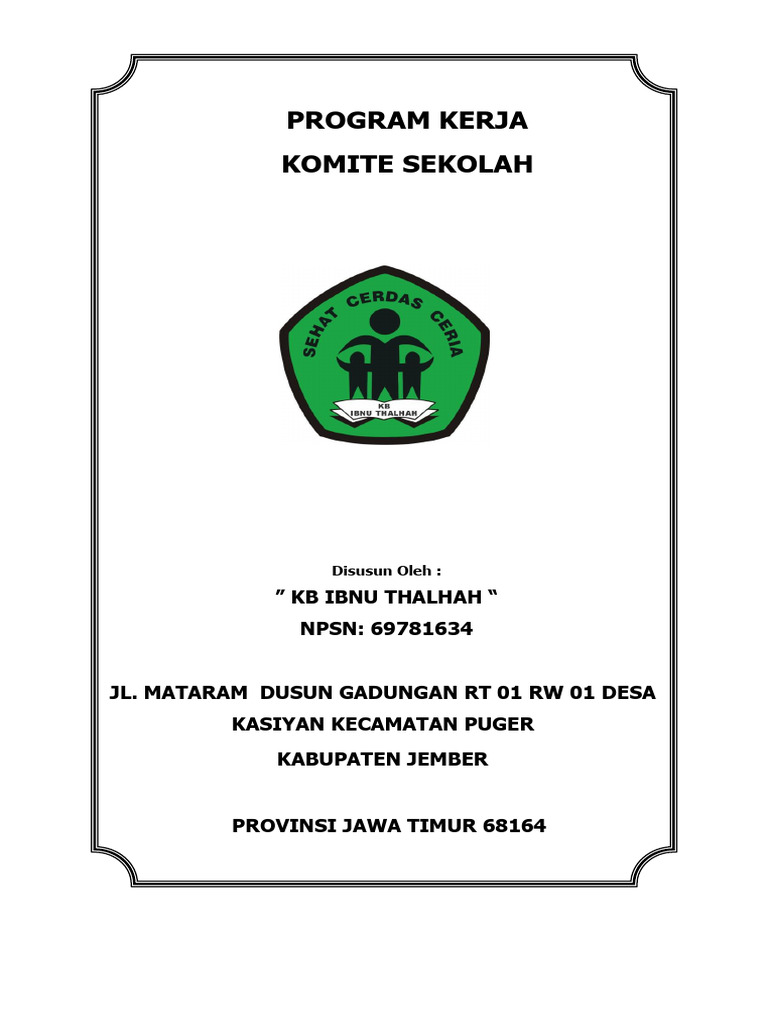 Program Kerja Komite Sekolah KB Ibnu Thalhah | PDF