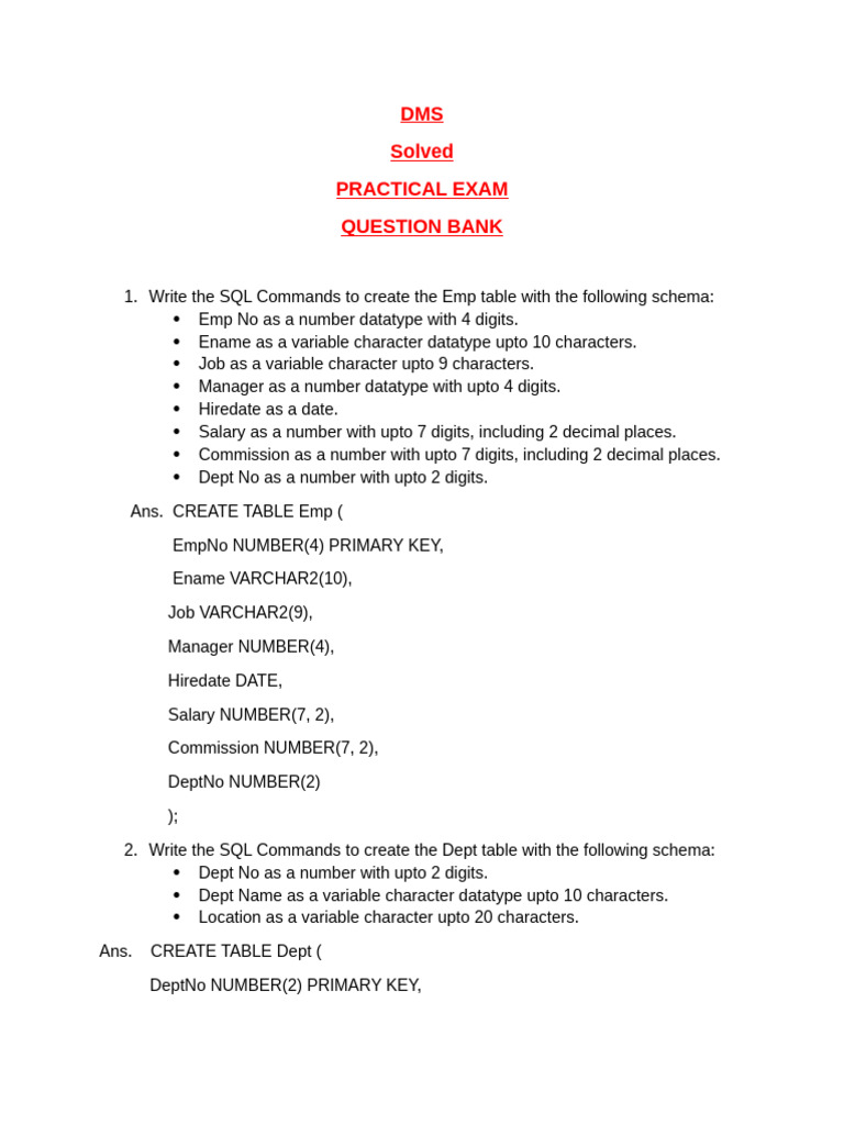 DMS Solved Practical Exam Qustn Bank | PDF | Control Flow | Pl/Sql