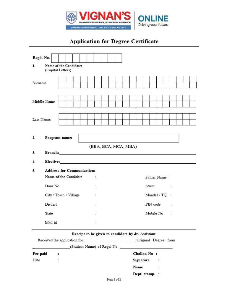 Degree Certificate Application Form | PDF