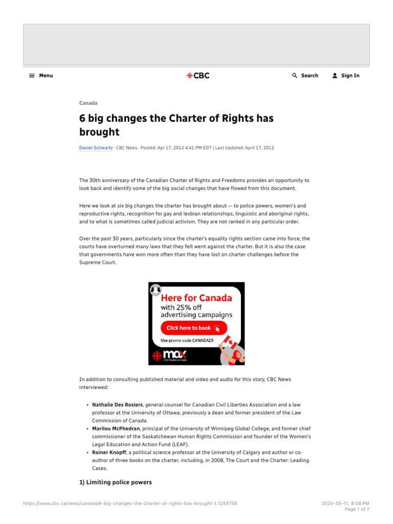 Charter of Rights: 6 Key Changes in Canada | PDF | Human Rights | Justice