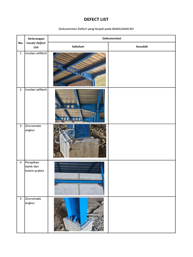 Defect List Form | PDF