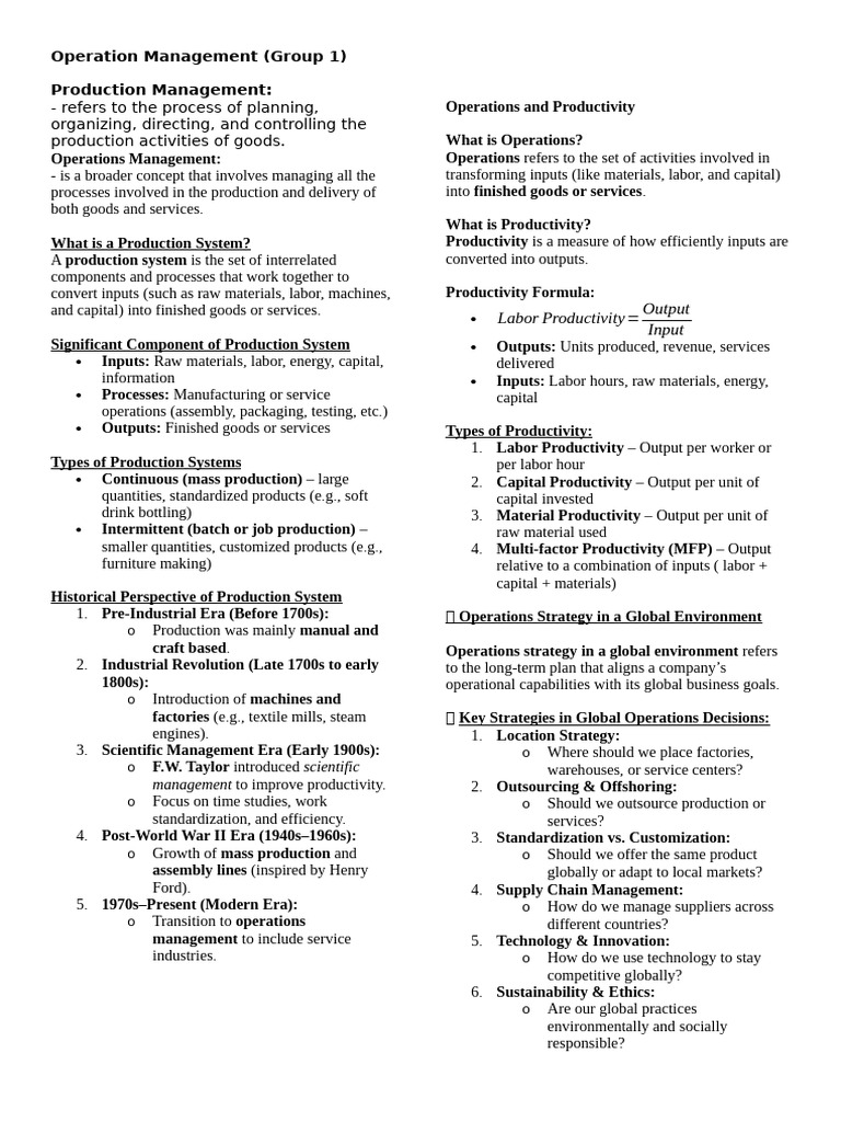 Overview of Operations Management Concepts | PDF | Supply Chain ...