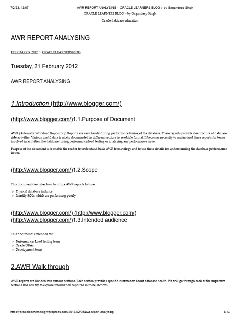AWR Report Analysis for Oracle DB Performance | PDF | Database Index ...