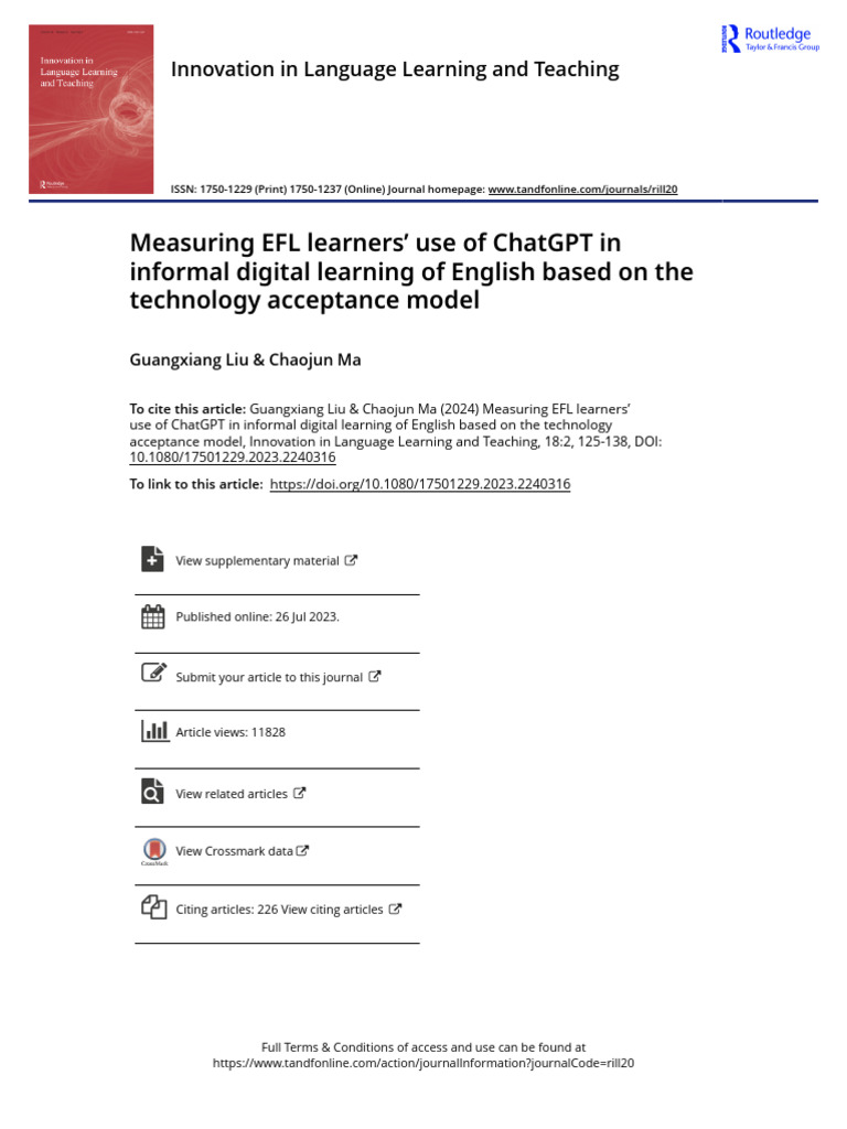 EFL Learners' ChatGPT Use in Learning | PDF | Learning | Cognition