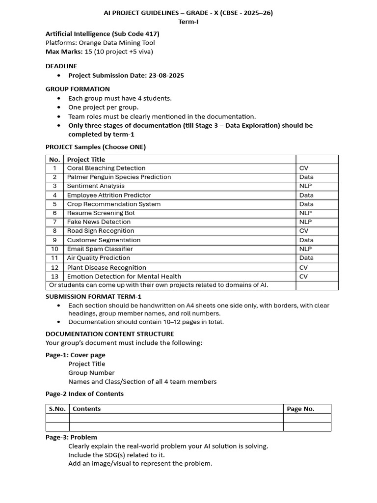 AI Project Guidelines for CBSE Grade X | PDF | Artificial Intelligence ...