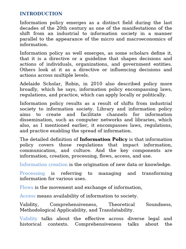 Overview of Information Policy Principles | PDF | Policy | System