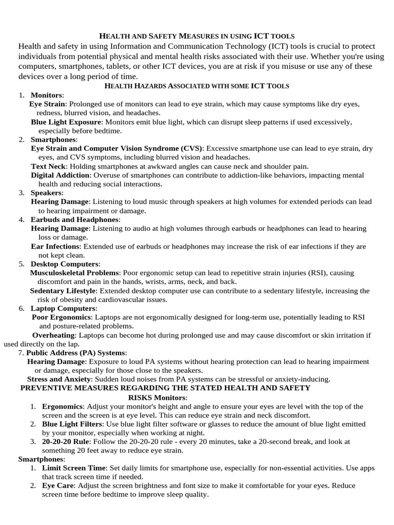 Health and Safety in ICT Tools Usage | PDF | Headphones | Diseases And ...