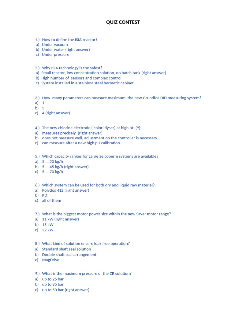 ISIA Reactor Quiz Contest Guide | PDF