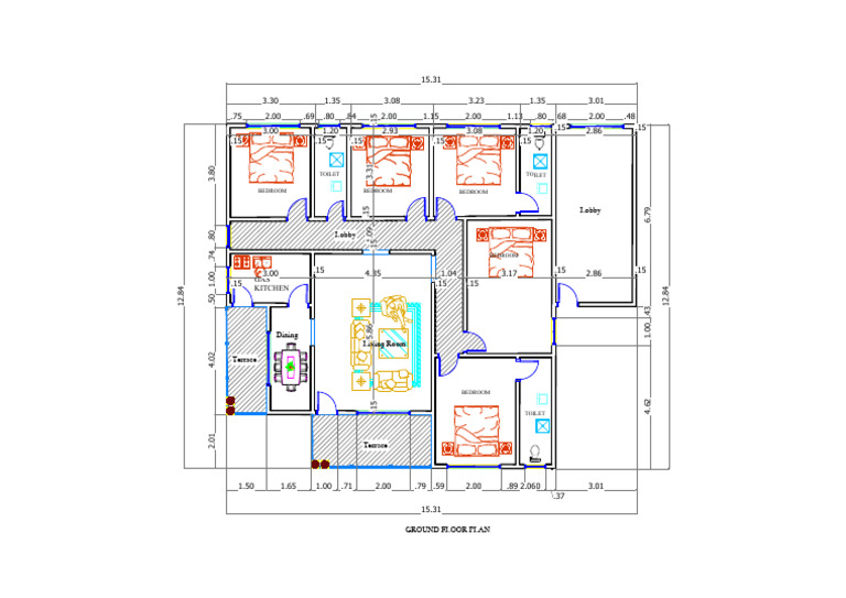 Ground Floor Plan Layout Details | PDF | Home | Room