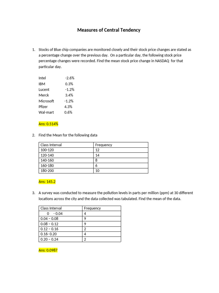 Measures of Central Tendency | PDF | Mean | Median