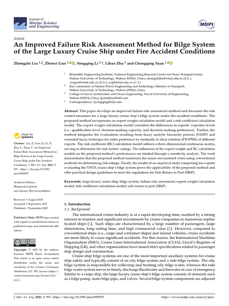 Bilge System Risk Assessment for Cruise Ships | PDF | Risk | Risk ...