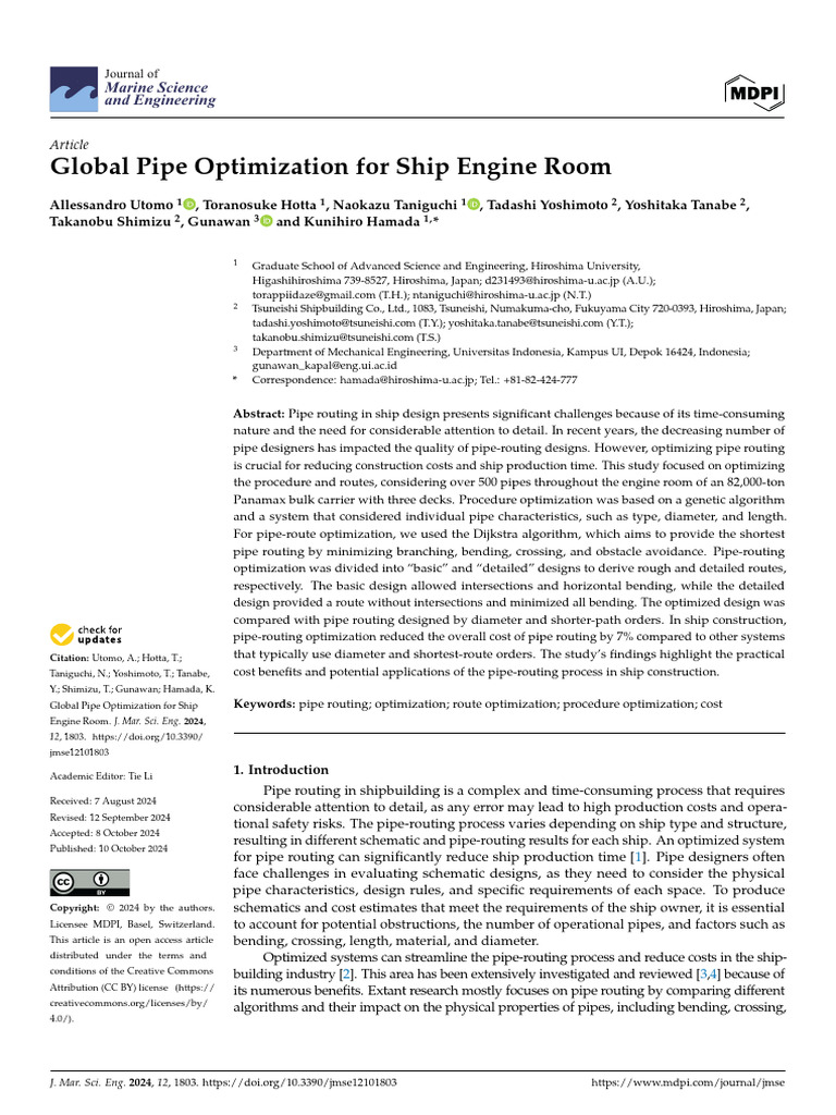 Global Pipe Optimization For Ship Engine Room Pdf Applied