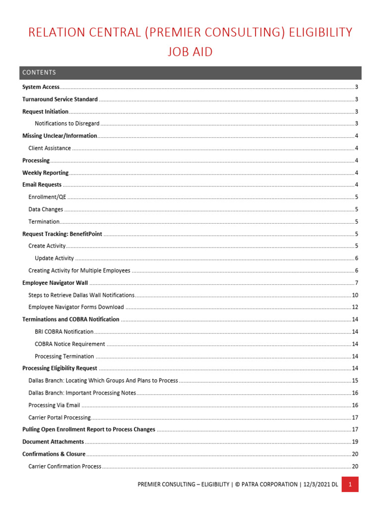 Premier Consulting Eligibility Job Aid | PDF | Consolidated Omnibus ...