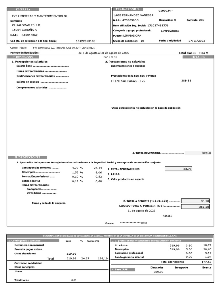 2025 08 Ag R Lage Fernandez Vanessa | PDF | Salario | Gestión de ...