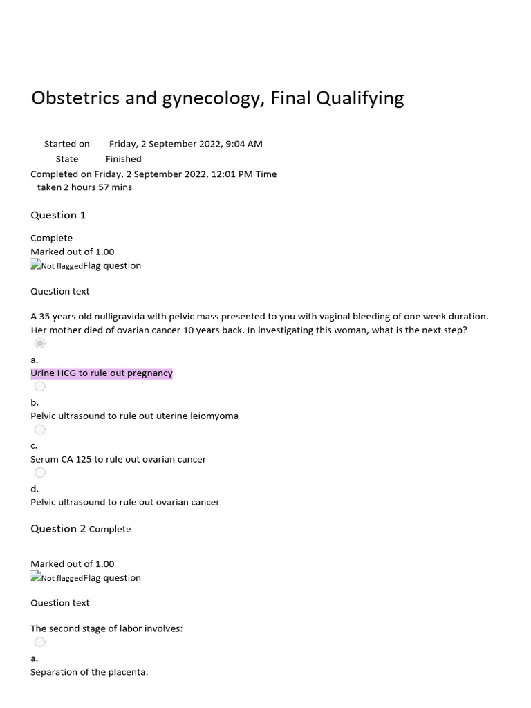 Obstetrics & Gynecology Exam Questions | PDF | Childbirth | Preterm Birth