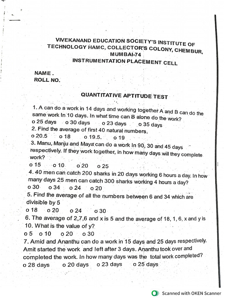 Aptitude Test Sample Paper | PDF