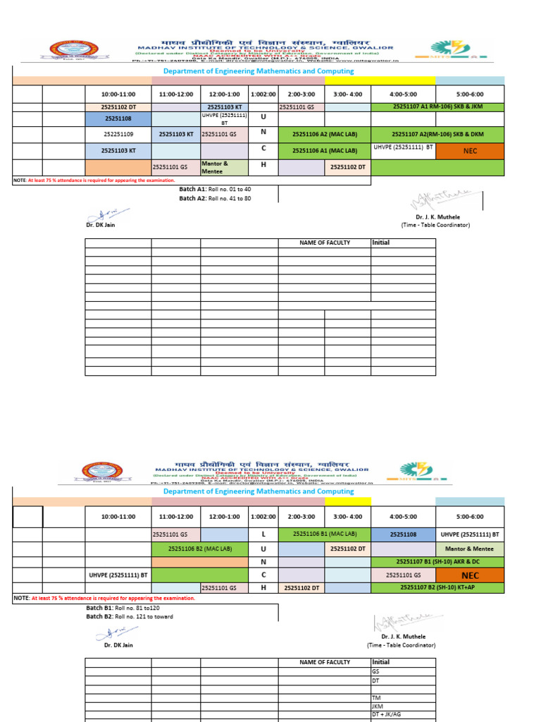 Tentative Time Table (Mac - I Sem.) Jd-2025 | PDF | Mathematics | Computing