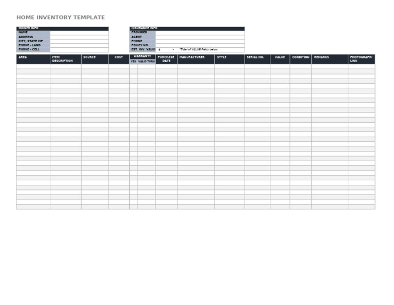 Home Inventory Template for Insurance | PDF