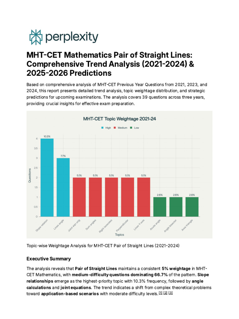 MHT-CET Pair of Straight Lines Analysis | PDF | Triangle | Slope
