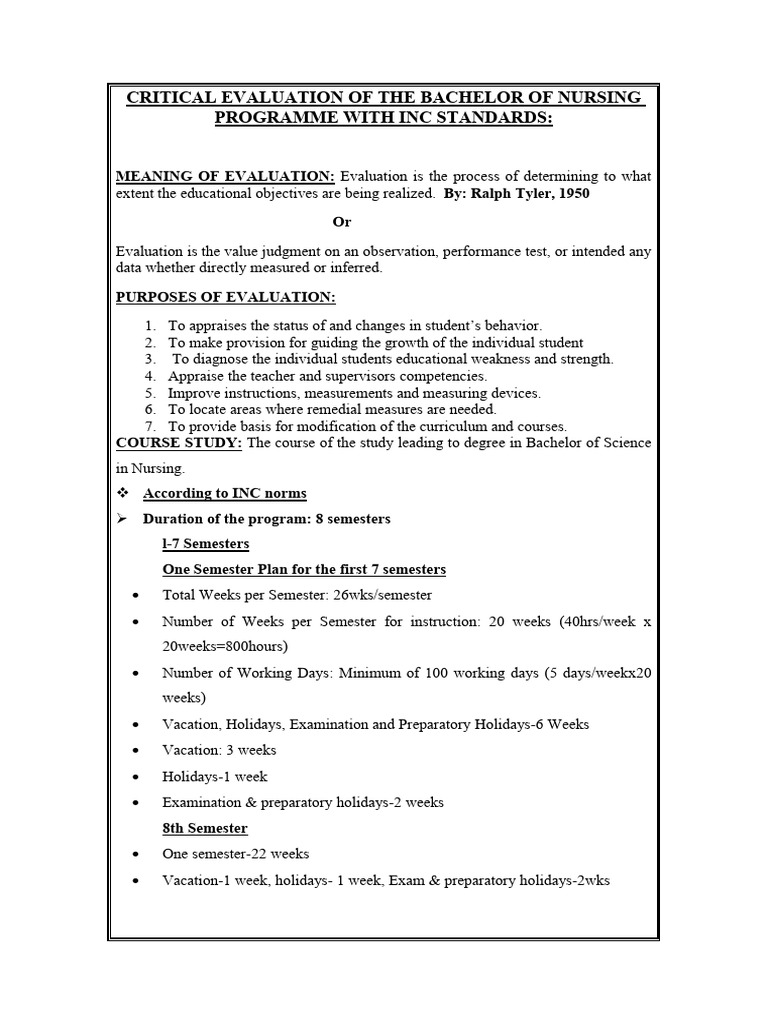 Critical Evaluation of The Bachelor of Nursing 15 BW | PDF | Evaluation ...