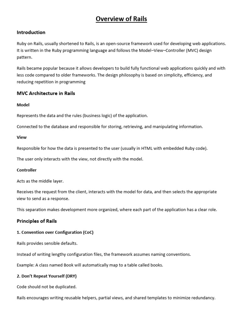 Rails MVC Architecture Overview | PDF | Ruby On Rails | Model–View ...