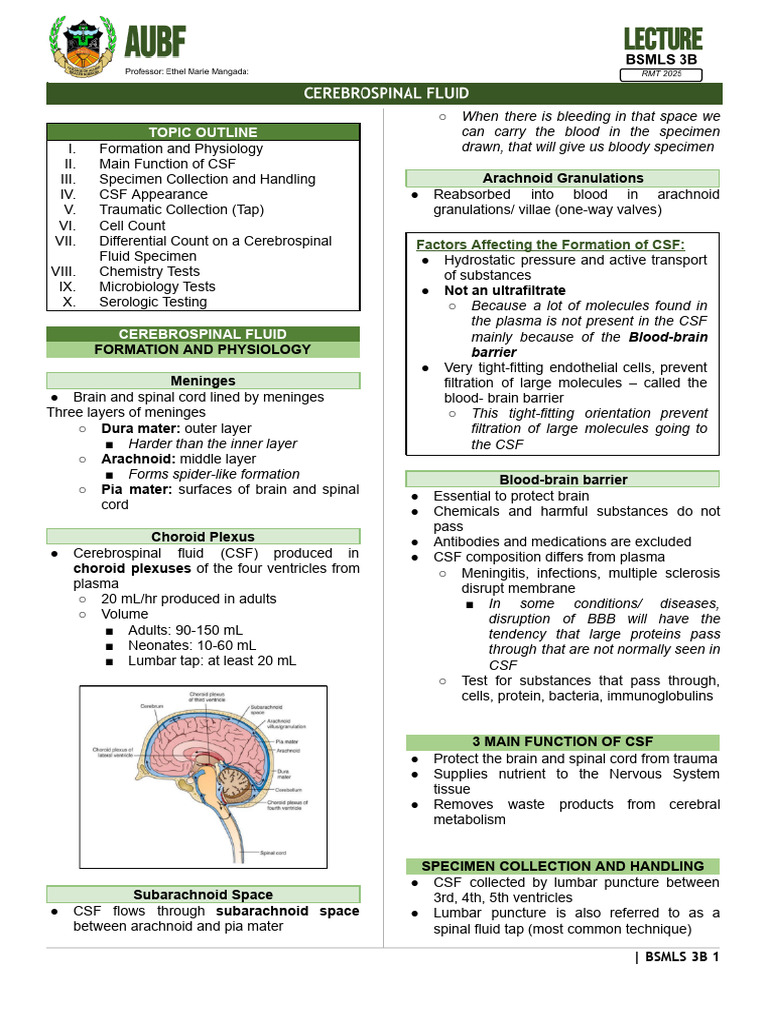 Cerebrospinal Fluid Analysis Guide | PDF | Cerebrospinal Fluid ...