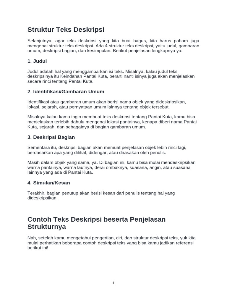 Struktur dan Contoh Teks Deskripsi | PDF
