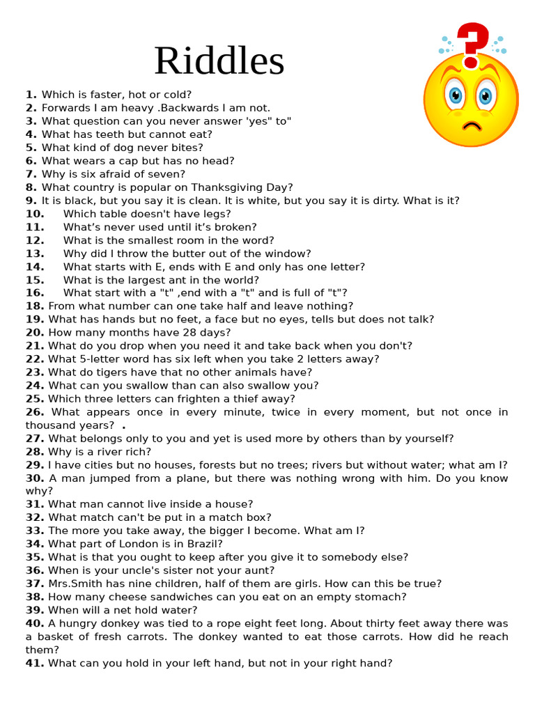 Fun and Challenging Riddles List | PDF