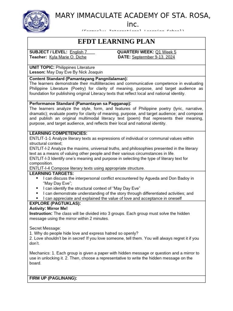Q1 - W5 - Efdt - Eng 7 | PDF | Poetry | Poetic Devices