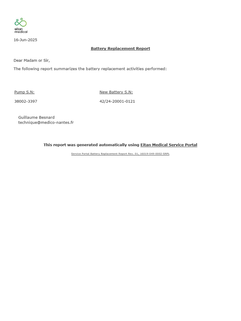 Battery Replacement Summary Report | PDF
