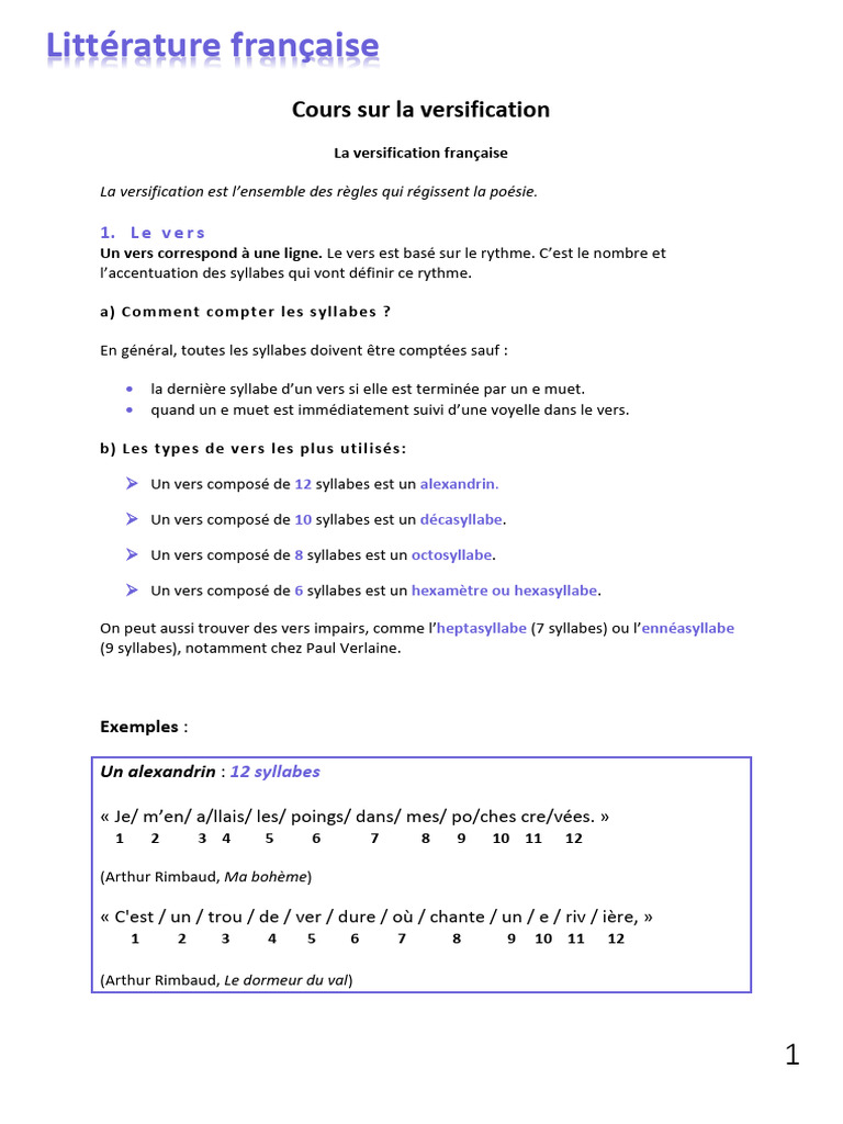 Cours de versification en poésie | PDF | Rime dans la poésie | Sonnets