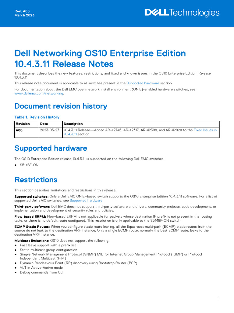 Release Notes of OS Version 10.4.3.11 | PDF | Ip Address | I Pv6