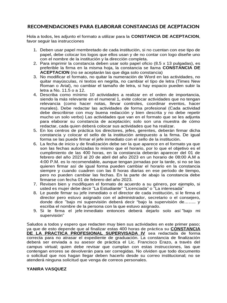 Guía para Constancias de Aceptación | PDF