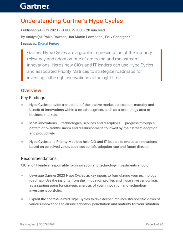 Gartner Hype Cycles Explained for CIOs | PDF | Innovation | Risk