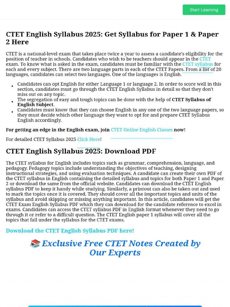 CTET English Syllabus 2025 - Get Syllabus For Paper 1 & Paper 2 Here | PDF