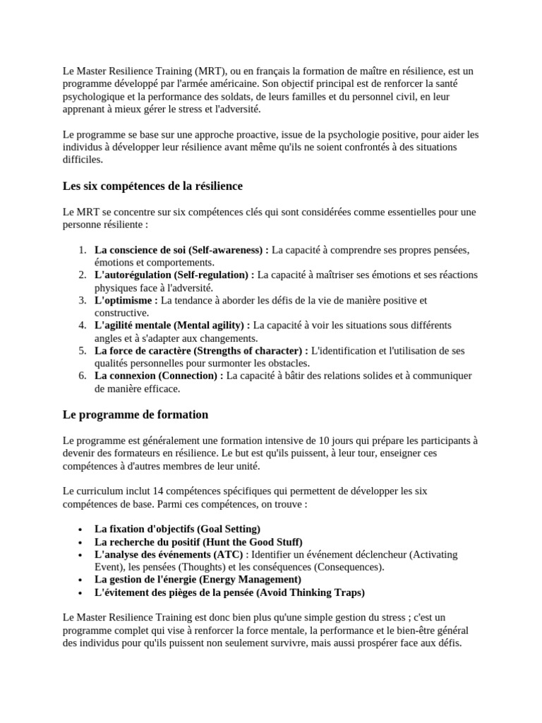 Formation Master en Résilience | PDF | Résilience (psychologie ...