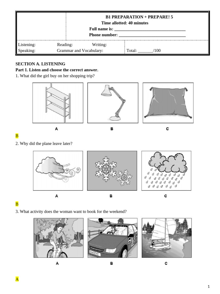 B1 English Exam Preparation Guide | PDF | Ice | Hotel