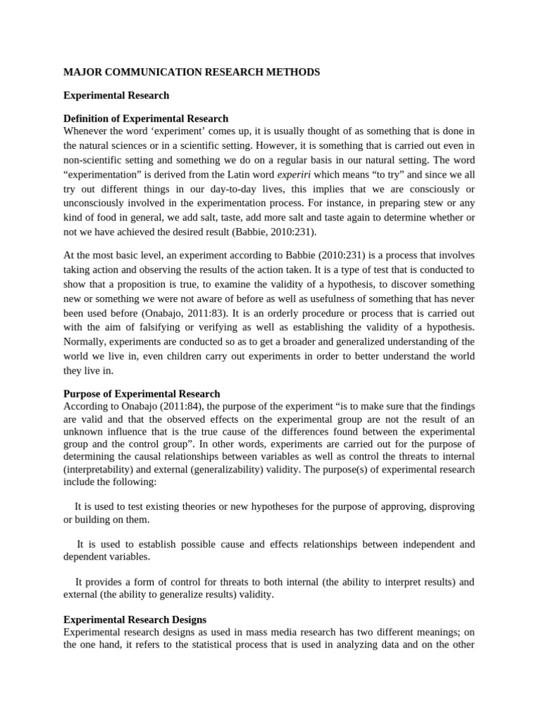 Experimental Research in Communication | PDF | Survey Methodology ...