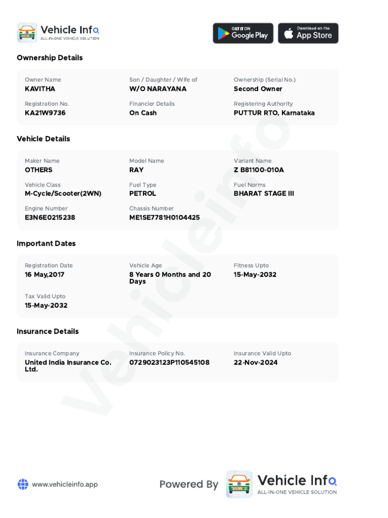 Vehicle Ownership Details Summary | PDF